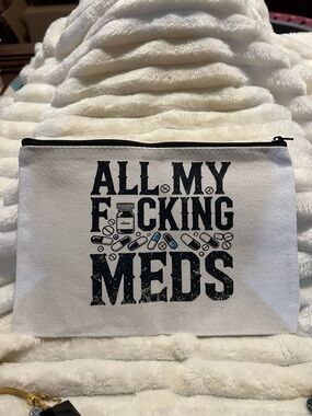 Canvas Medication Pouch - White with Black Print